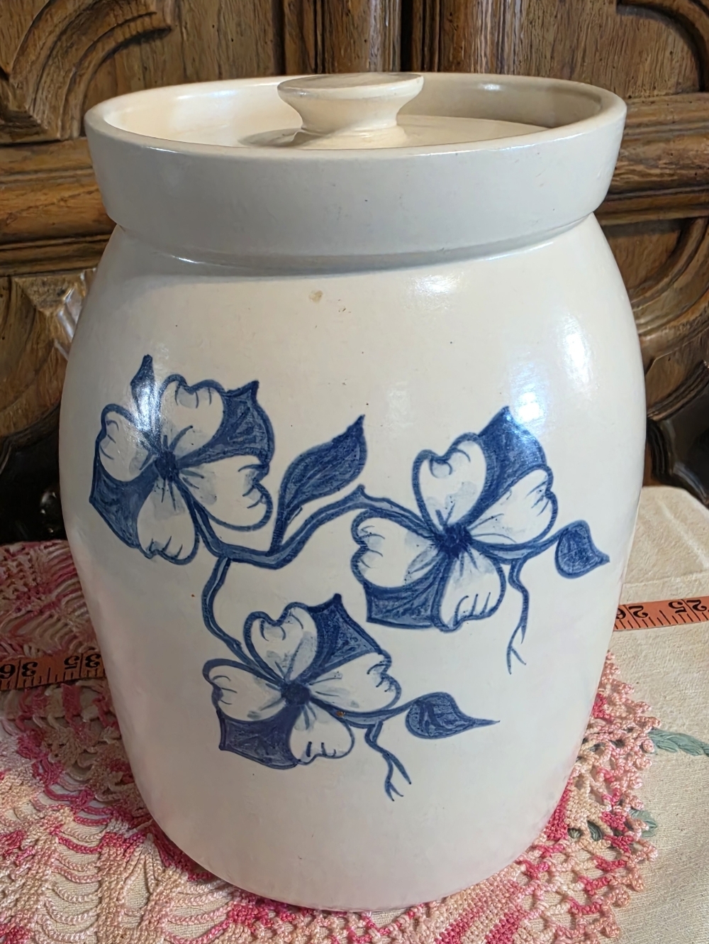Ceramic Crock with Blue Floral Design